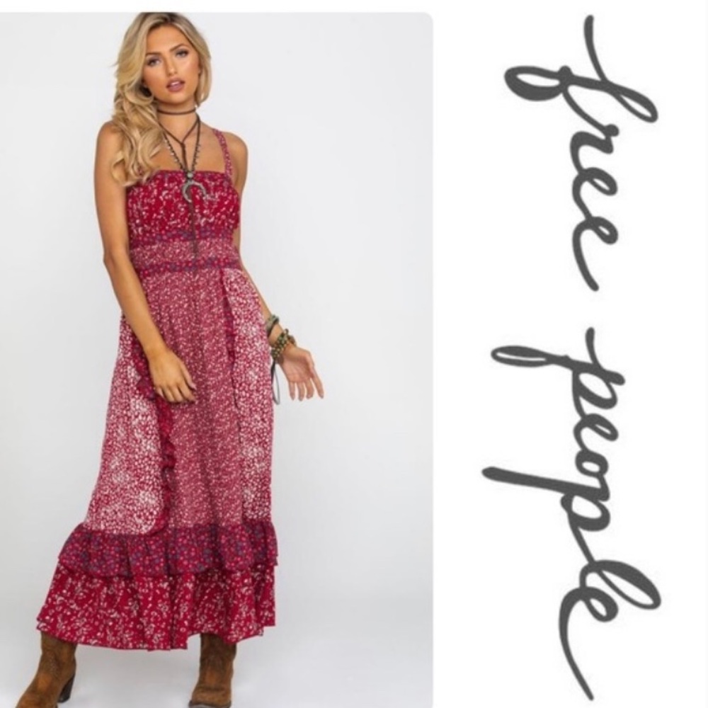 NWT Free People Yesica Maxi Dress in Cherry